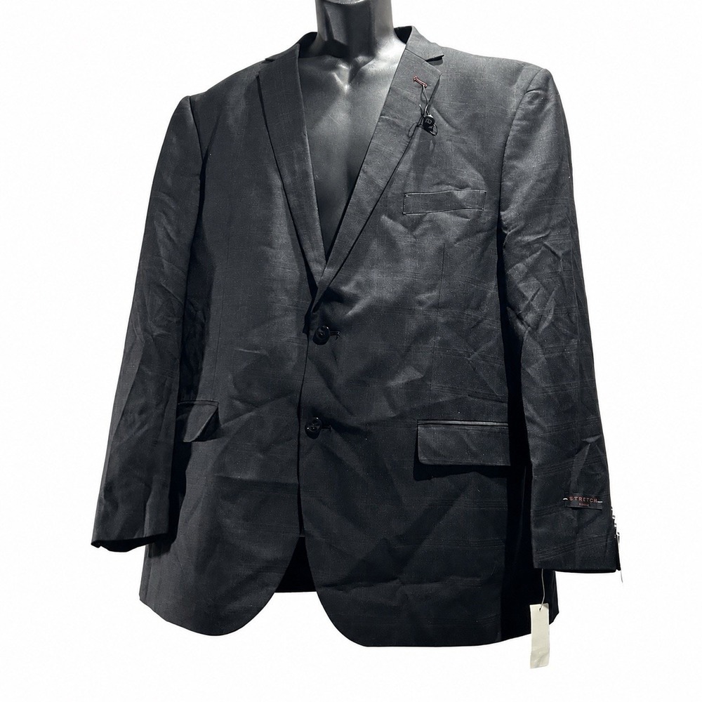 NWT Bocaccio Uomo Mens 48R Black Suit Jacket Blazer Subtle Plaid Two Button